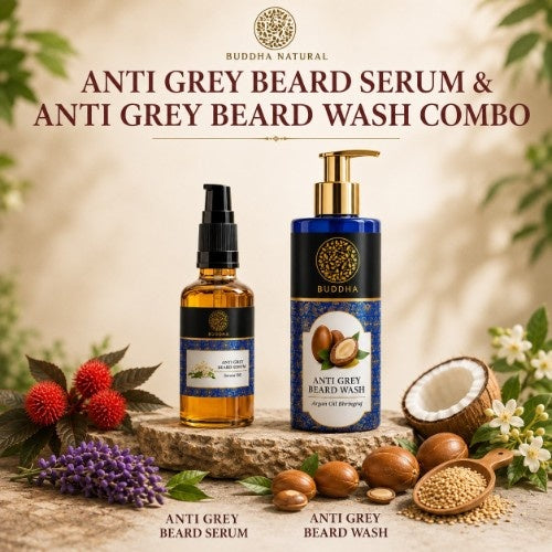 Anti Grey Beard Serum & Anti Grey Beard Wash Combo - 100% Ayush Certified - Restore Natural Black Color of Beard