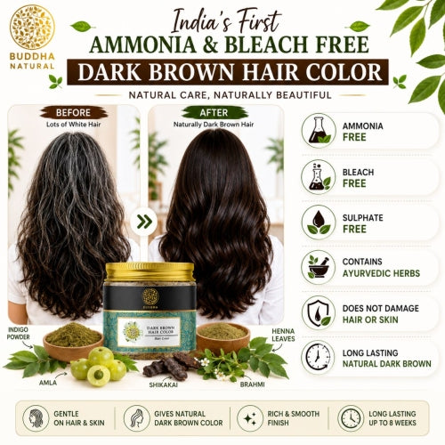 Dark Brown Hair Color Powder - Natural Plant Ingredients - Get Instant Dark Brown Hair - Ammonia Free, Bleach Free, Sulphate Free