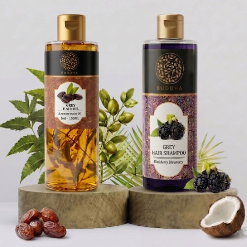Anti Grey Hair Oil & Anti Grey Shampoo Combo - 100% Ayush Certified - Helps to Reduce Premature Grey Hair & Restore Natural Hair Color