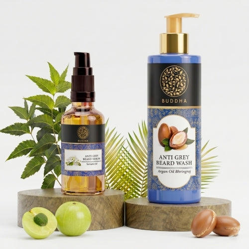 Anti Grey Beard Serum & Anti Grey Beard Wash Combo - 100% Ayush Certified - Restore Natural Black Color of Beard
