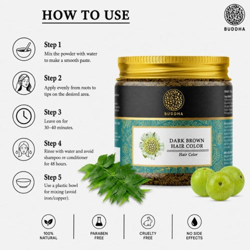 Dark Brown Hair Color Powder - Natural Plant Ingredients - Get Instant Dark Brown Hair - Ammonia Free, Bleach Free, Sulphate Free