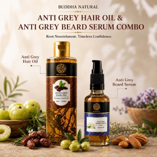 Anti Grey Hair Oil & Anti Grey Beard Serum Combo - 100% Ayush Certified - Combat Greying of Hair & Beard, Naturally Prevents Greying