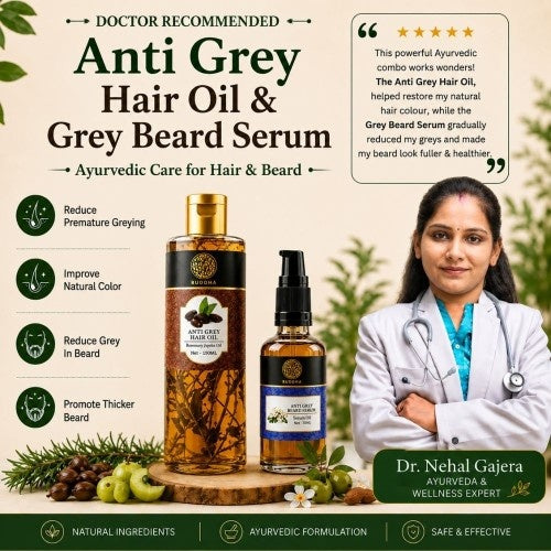Anti Grey Hair Oil & Anti Grey Beard Serum Combo - 100% Ayush Certified - Combat Greying of Hair & Beard, Naturally Prevents Greying