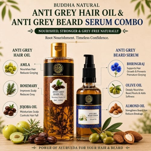 Anti Grey Hair Oil & Anti Grey Beard Serum Combo - 100% Ayush Certified - Combat Greying of Hair & Beard, Naturally Prevents Greying