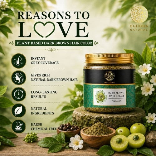 Dark Brown Hair Color Powder - Natural Plant Ingredients - Get Instant Dark Brown Hair - Ammonia Free, Bleach Free, Sulphate Free