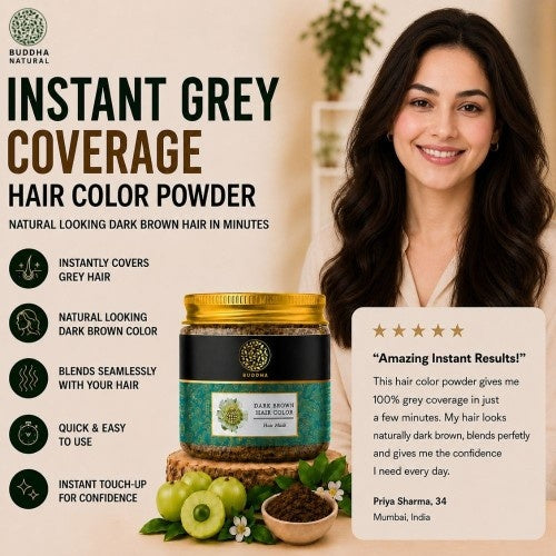 Dark Brown Hair Color Powder - Natural Plant Ingredients - Get Instant Dark Brown Hair - Ammonia Free, Bleach Free, Sulphate Free
