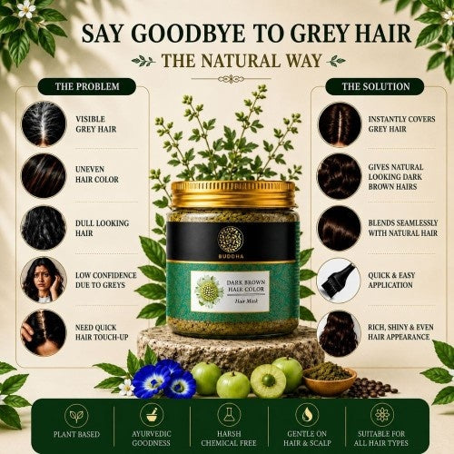 Dark Brown Hair Color Powder - Natural Plant Ingredients - Get Instant Dark Brown Hair - Ammonia Free, Bleach Free, Sulphate Free