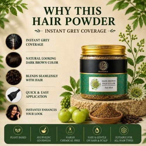 Dark Brown Hair Color Powder - Natural Plant Ingredients - Get Instant Dark Brown Hair - Ammonia Free, Bleach Free, Sulphate Free
