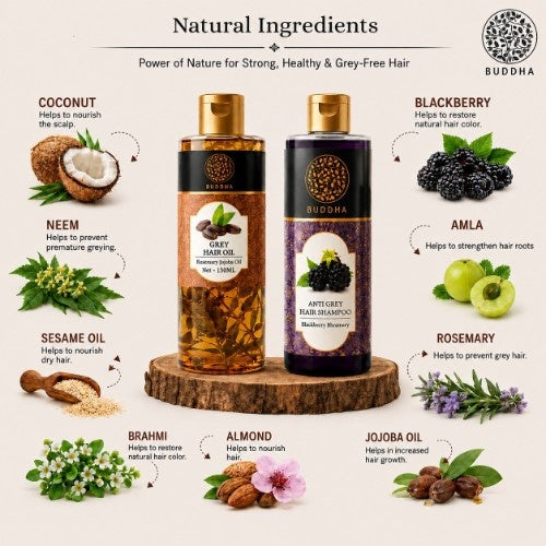 Anti Grey Hair Oil & Anti Grey Shampoo Combo - 100% Ayush Certified - Helps to Reduce Premature Grey Hair & Restore Natural Hair Color