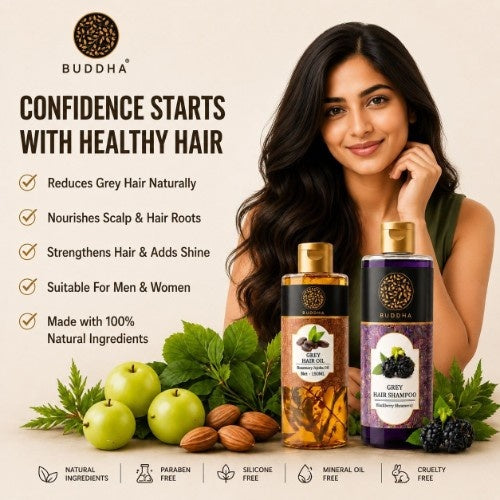 Anti Grey Hair Oil & Anti Grey Shampoo Combo - 100% Ayush Certified - Helps to Reduce Premature Grey Hair & Restore Natural Hair Color