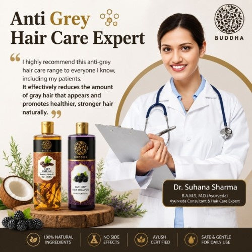 Anti Grey Hair Oil & Anti Grey Shampoo Combo - 100% Ayush Certified - Helps to Reduce Premature Grey Hair & Restore Natural Hair Color